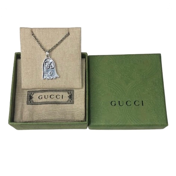 GUCCI Sterling Silver Ghost GG Monogram Necklace 21” Unisex NIB - Picture 1 of 17